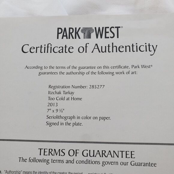 Itzchak Tarkay COA Too Cold at Home Seriolithograph Certificate Of Authenticity - Picture 7 of 10